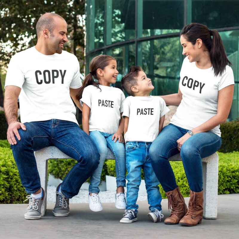 Aile Kombini 4lü Tişört Seti Copy Paste Baskılı Anne Baba Çocuklar (%60 Pamuklu)