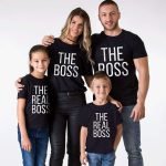 Aile Kombini 4lü Siyah Pamuklu Aile Tişört Seti The Boss The Real Boss Baskılı Tshirtler