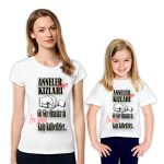 Anne Kız Tişört Kombini Anneler ve Kızları Kalp Kalbe Baskılı Çift T-shirt