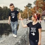 Anne Oğul Tişört Kombini Best Mom Son Ever Baskılı Pamuklu Siyah T-shirt Kombini