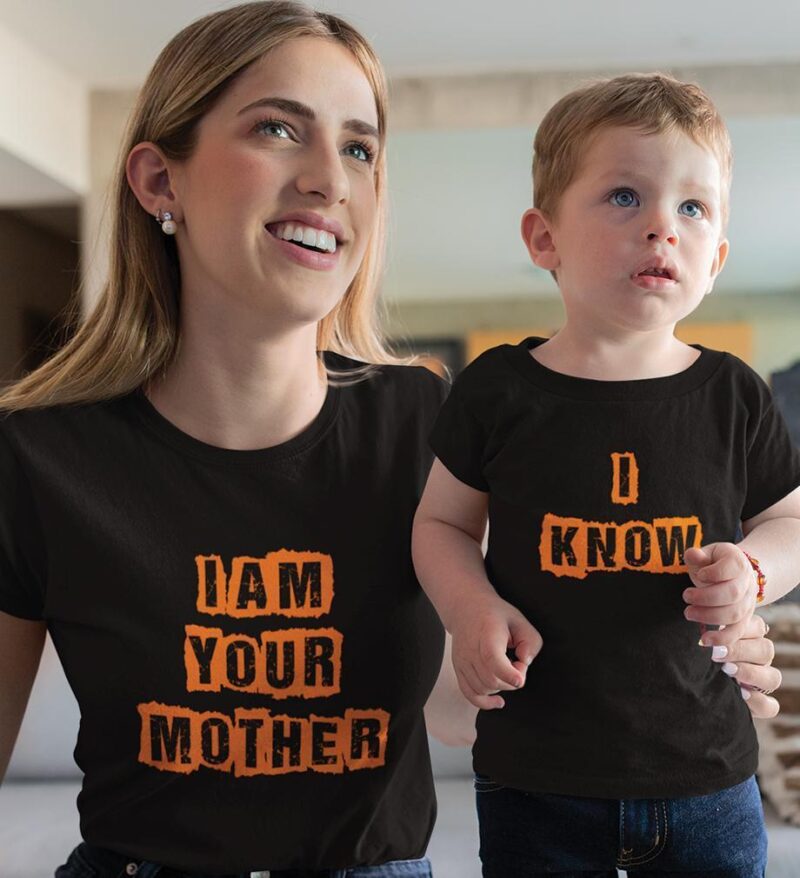 Anne Oğul Tişört Kombini Im Your Mother I Know Baskılı Pamuklu Siyah T-shirt Kombini