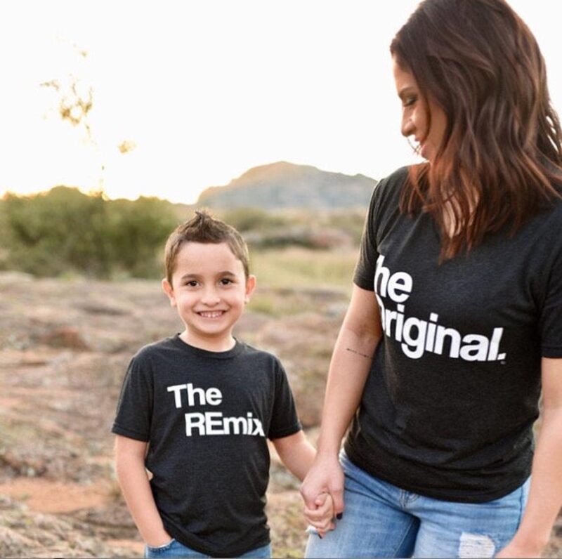 Anne Oğul Tişört Kombini The Original The Remix Baskılı Pamuklu Siyah T-shirt Kombini