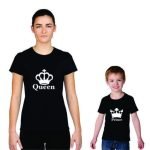 Anne Oğul Tişört Kombini Queen Prince Baskılı Pamuklu Kırmızı T-shirt Kombini