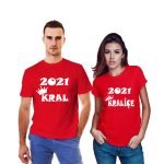 Çiftlere Özel 2021 Kral Kraliçe Baskılı Kırmızı Sevgili Tişörtleri Tişört Kombin