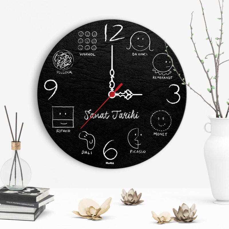 Kaliteli 5mm HDF Fotoblok Baskı Sanat Tarihi Tasarımlı Ahşap Duvar Saati 28Cm