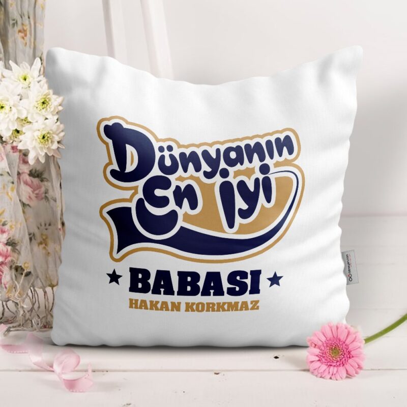 Dünyanın En iyi Babasına Hediye Dekoratif Beyaz Yastık