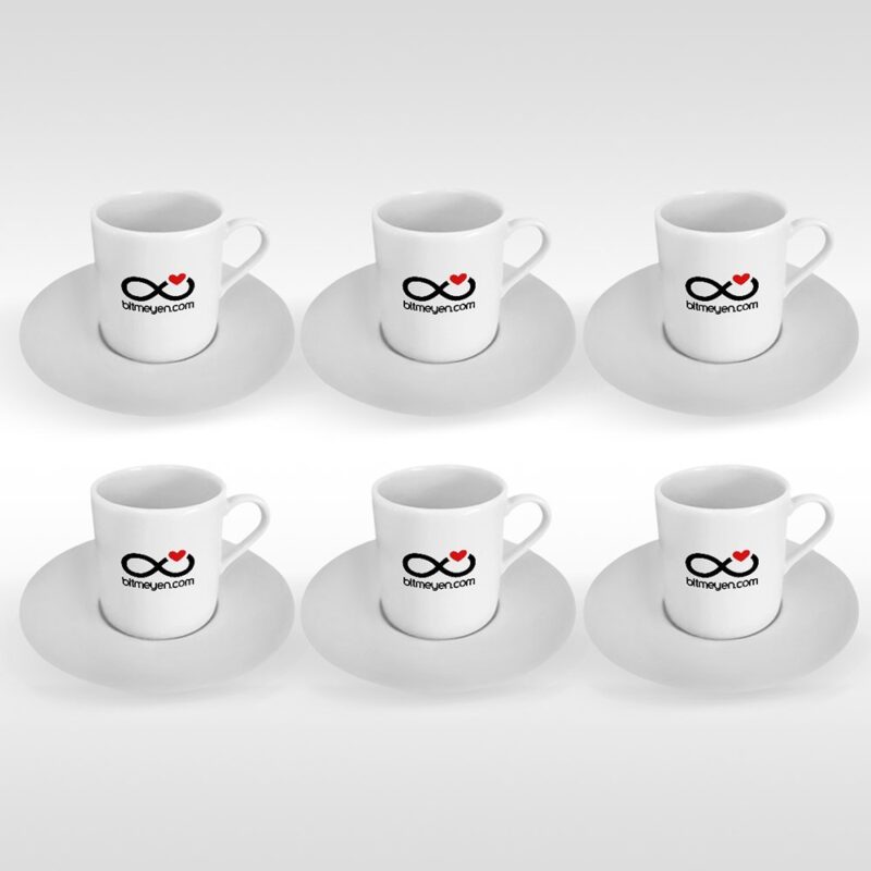 Firmalara Özel Logo Fotoğraf Baskılı 6lı Porselen Türk Kahvesi Fincanı Takımı