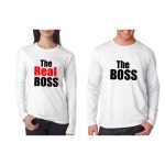 Karı Koca Eş Tişörtleri The Boss The Real Boss Baskılı Uzun Kollu T shirt Kombini