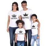 King Queen Prince Princess Baskılı 4lü Aile Boyu Tişört Kombini (%60 Pamuklu)