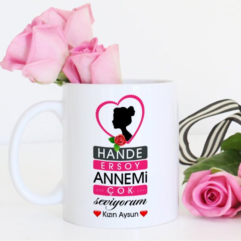 Kişiye Özel Annemi Çok Seviyorum Tasarımlı Beyaz Kupa Bardak - 3