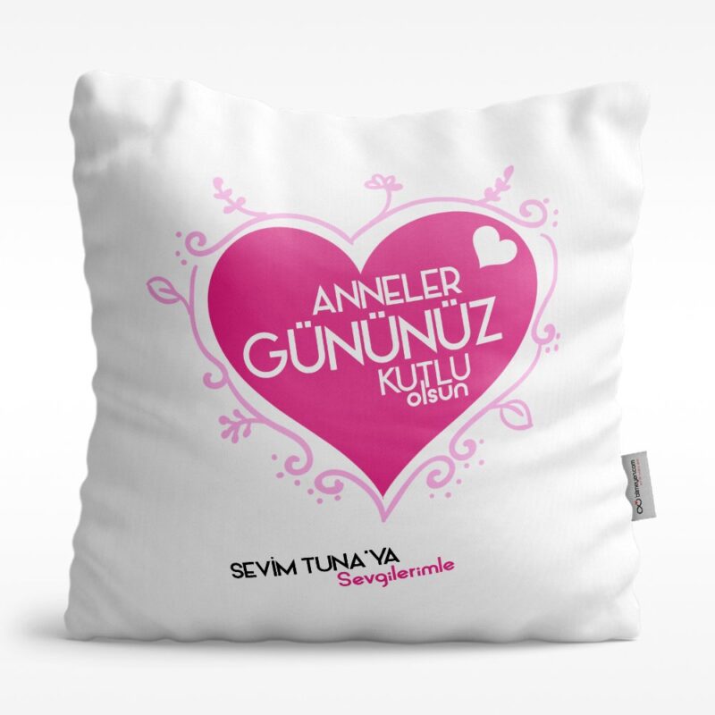 Kişiye Özel Anneler Gününüz Kutlu Olsun Tasarımlı Beyaz Saten Yastık - 10