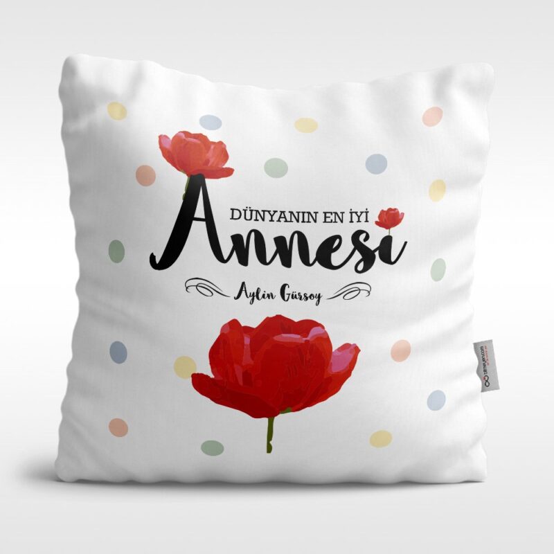 Kişiye Özel Dünyanın En İyi Annesi Tasarımlı Beyaz Saten Yastık - 10