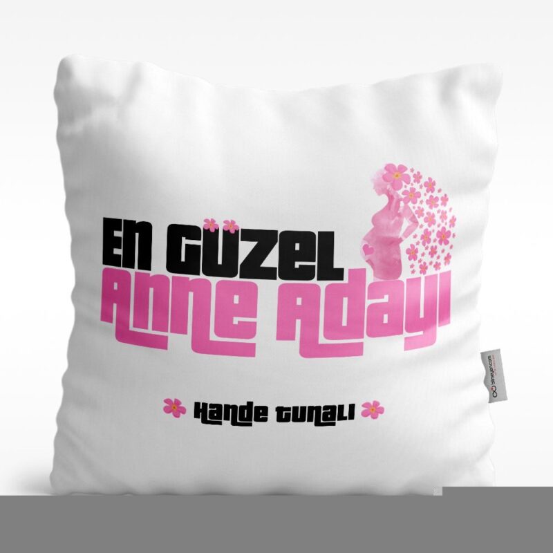 Kişiye Özel En Güzel Anne Adayı Tasarımlı Beyaz Saten Yastık - 1
