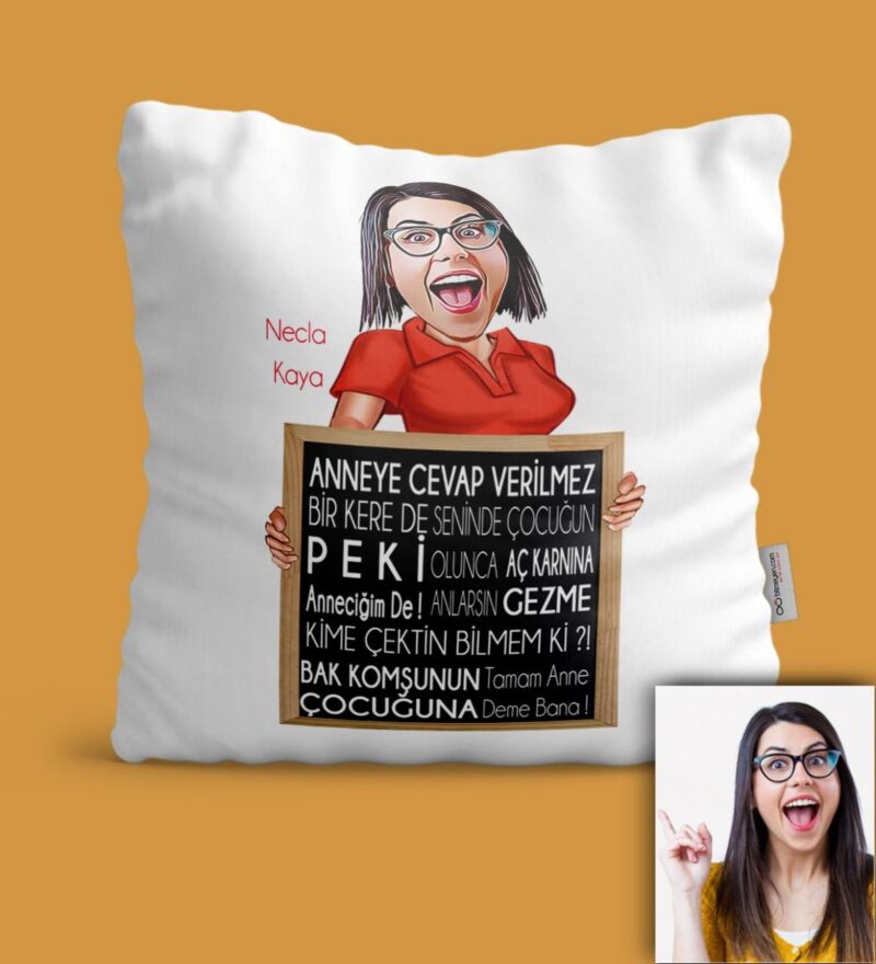Kişiye Özel Anneler Günü Temalı Karikatürlü Yastık Yas6