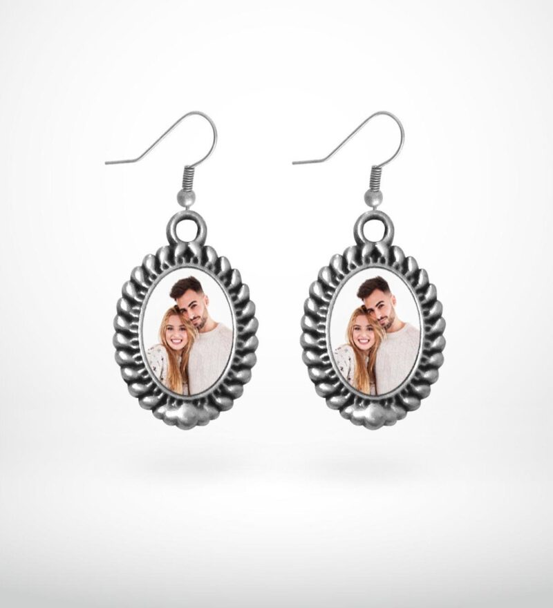 Kişiye Özel Fotoğraflı Antik Gümüş Yaldız Küpe (Model 9)