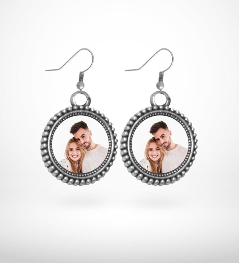 Kişiye Özel Fotoğraflı Antik Gümüş Yaldız Küpe (Model 10)