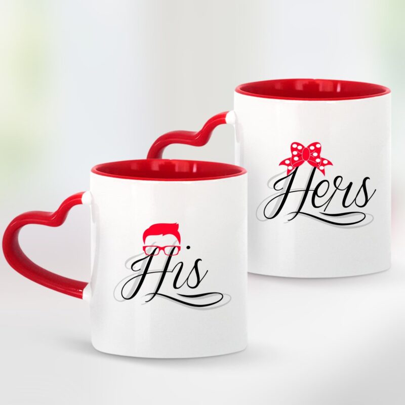 Kişiye Özel İkili His Hers Kırmızı Kalpli Kupa Bardak