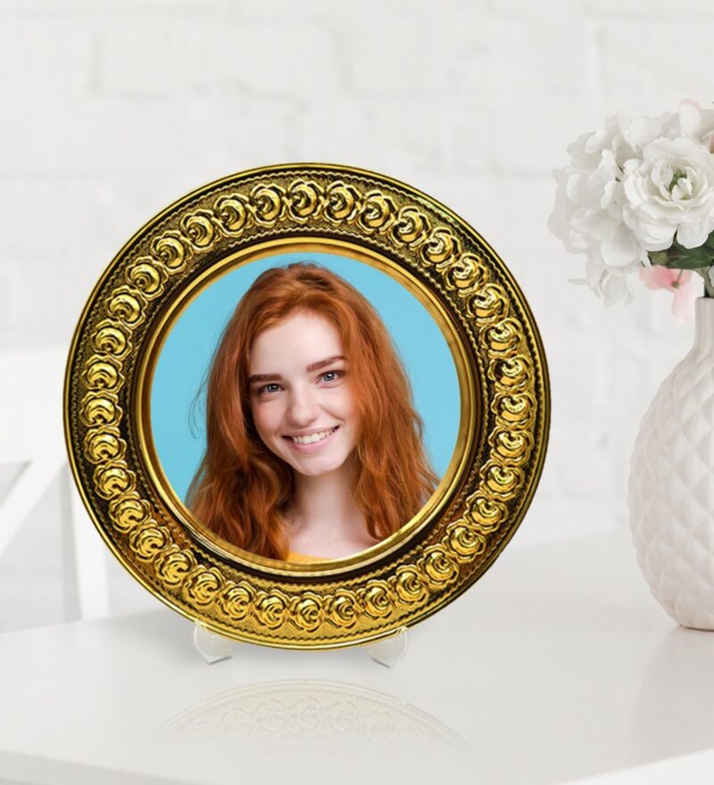 Kişiye Özel Fotoğraflı Altın Yaldız Metal Tabak - 25 cm.