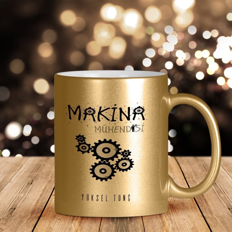 Kişiye Özel Mesleki Makina Mühendisi Altın Yaldızlı Kupa Bardak - 1
