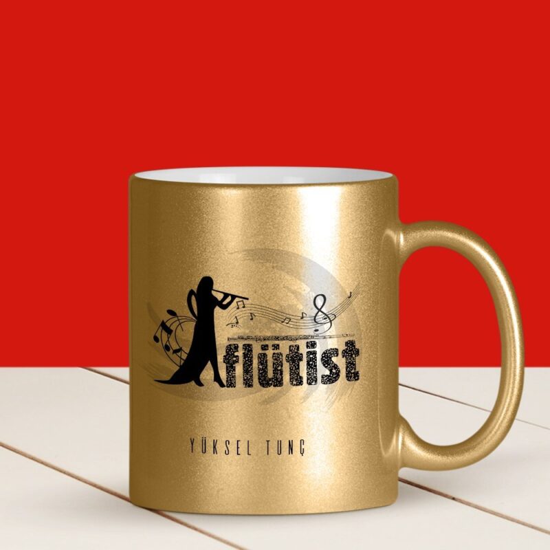 Kişiye Özel Mesleki Flütist Altın Yaldızlı Kupa Bardak - 3