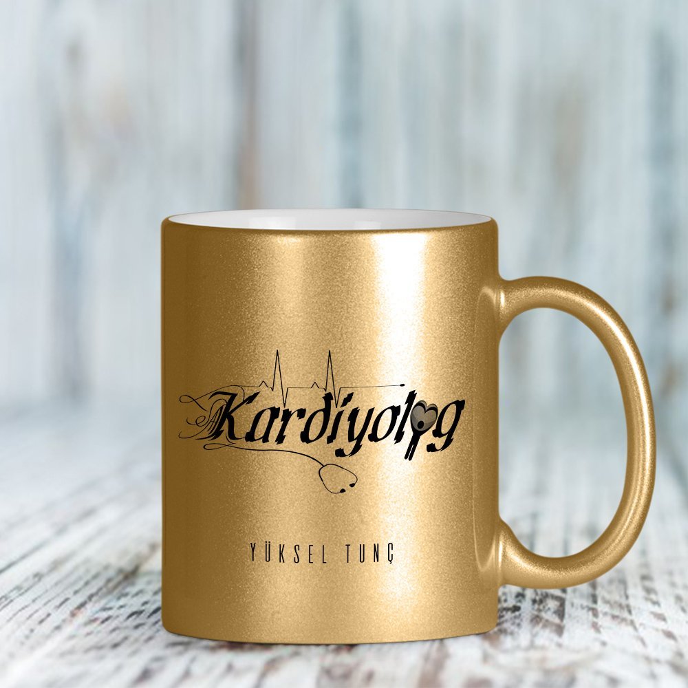 Kişiye Özel Mesleki Kardiyolog Altın Yaldızlı Kupa Bardak
