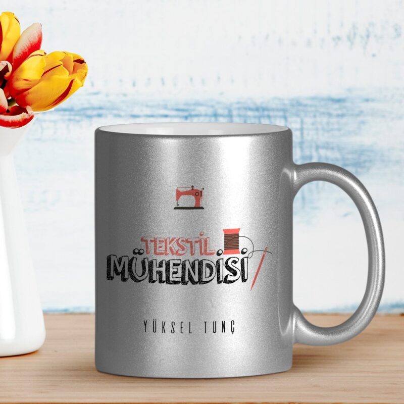 Kişiye Özel Mesleki Tekstil Mühendisi Gümüş Yaldızlı Kupa Bardak - 2