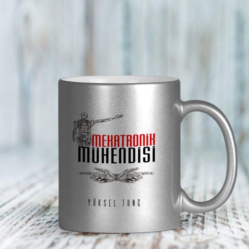Kişiye Özel Mesleki Mekatronik Mühendisi Gümüş Yaldızlı Kupa Bardak