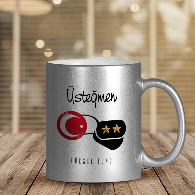Kişiye Özel Mesleki Üsteğmen Gümüş Yaldızlı Kupa Bardak