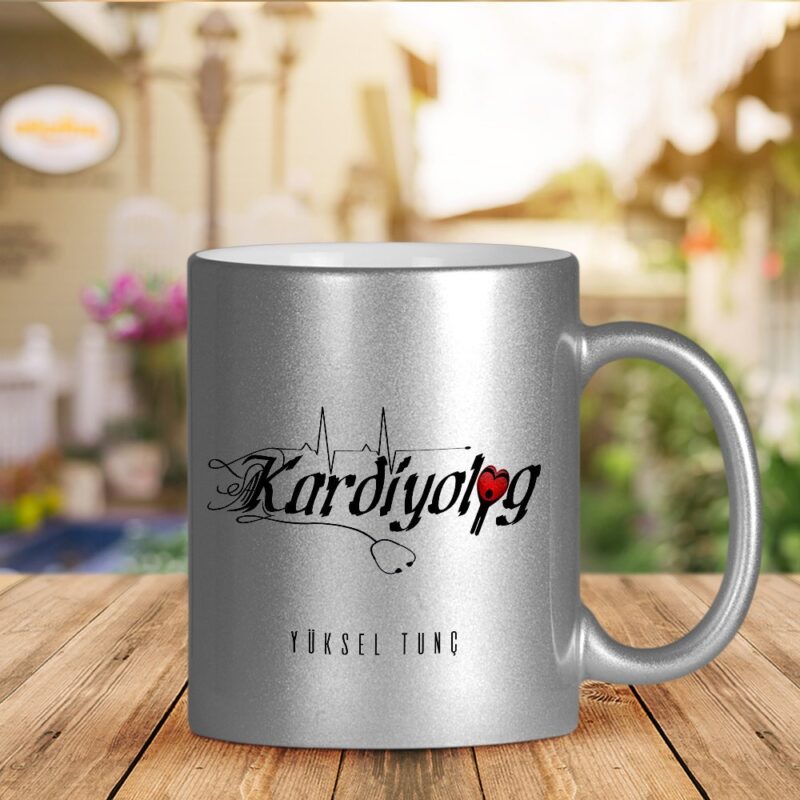 Kişiye Özel Mesleki Kardiyolog Gümüş Yaldızlı Kupa Bardak