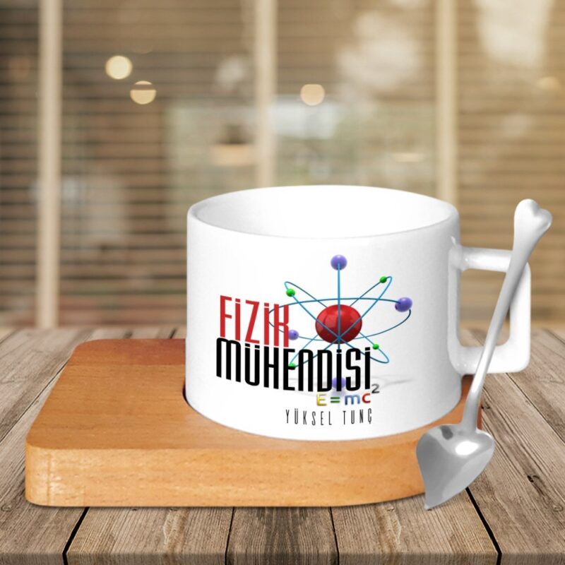 Kişiye Özel Mesleki Fizik Mühendisi Ahşap Altlıklı Seramik Fincan