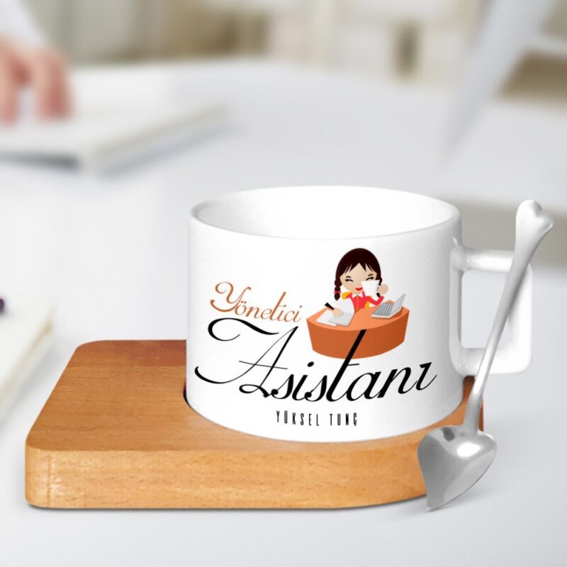 Kişiye Özel Mesleki Yönetici Asistanı Ahşap Altlıklı Seramik Fincan