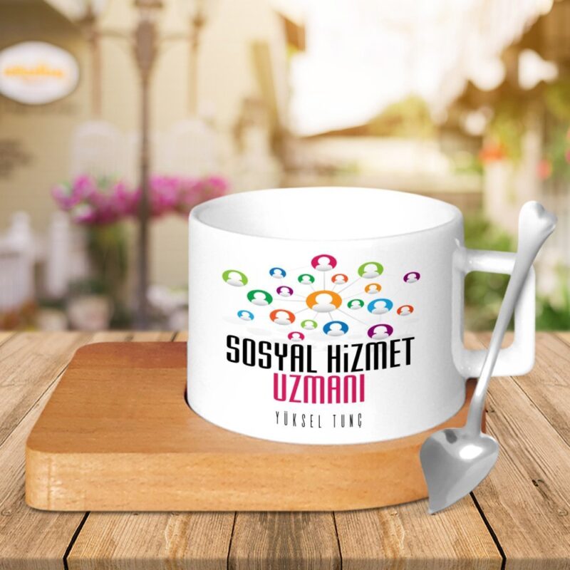 Kişiye Özel Mesleki Sosyal Hizmet Uzmanı Ahşap Altlıklı Seramik Fincan - 1