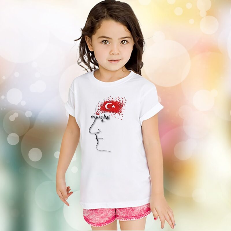 Kişiye Özel 23 Nisan Tasarımlı Beyaz Çocuk Tişört Pamuklu