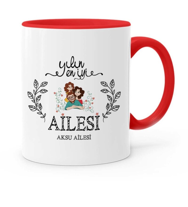 Kişiye Özel Yılın En İyi Ailesi Kırmızı Kupa Bardak - 1