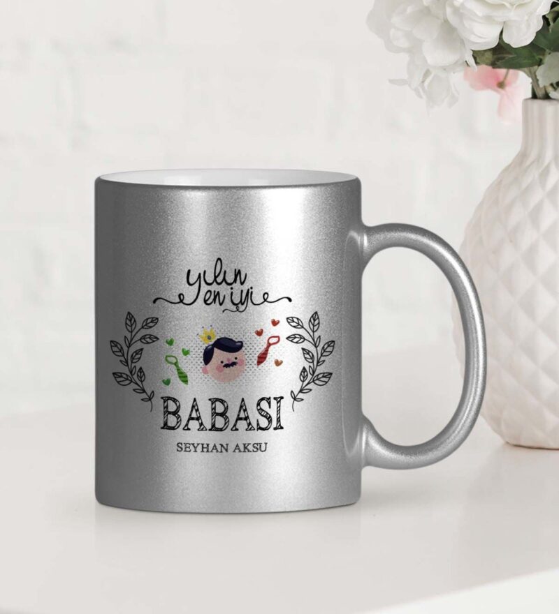 Kişiye Özel Yılın En İyi Babası Gümüş Yaldızlı Kupa Bardak - 1