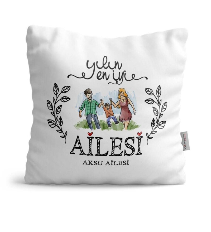 Kişiye Özel Yılın En İyi Ailesi Saten Yastık - 2