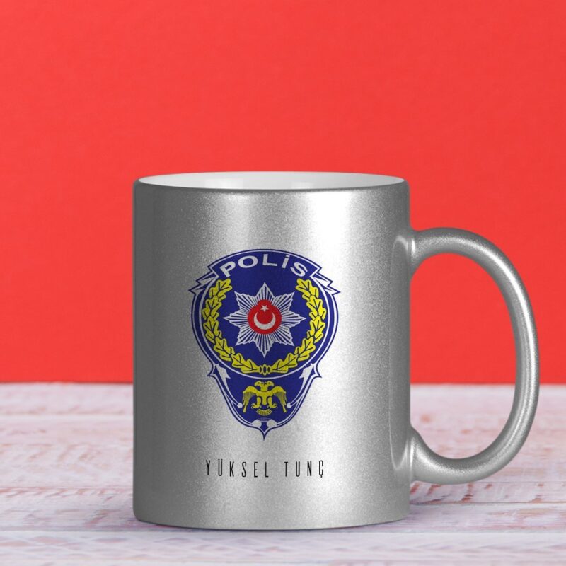 Kişiye Özel Mesleki Polis Gümüş Yaldızlı Kupa Bardak - 2