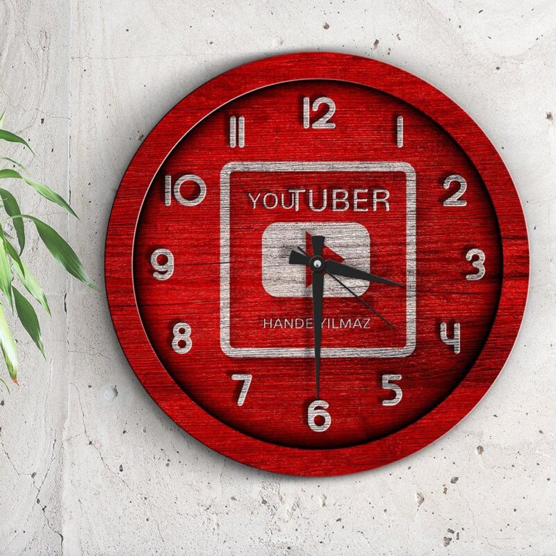 Kişiye Özel Youtuber Kaliteli 5mm HDF Fotoblok Baskı Ahşap Duvar Saati 28 Cm - 1
