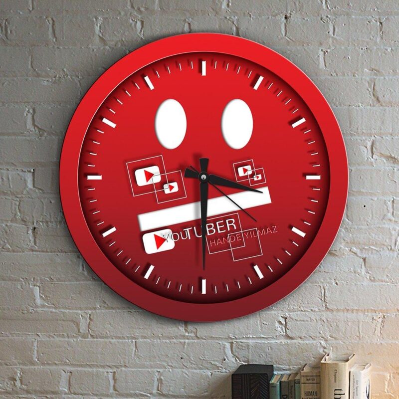Kişiye Özel Youtuber Kaliteli 5mm HDF Fotoblok Baskı Ahşap Duvar Saati 28 Cm - 2