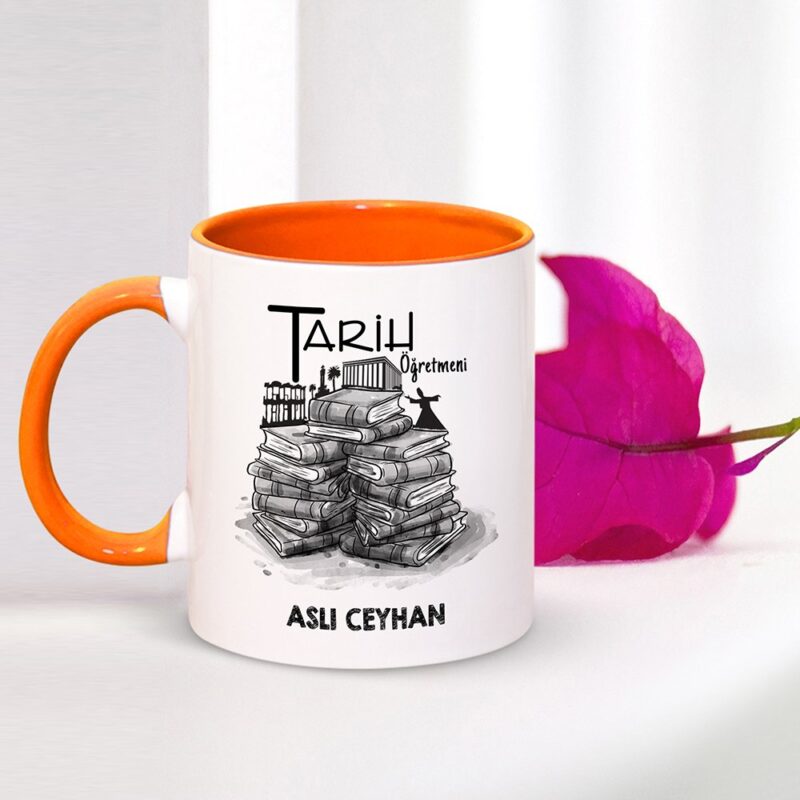 Kişiye Özel Mesleki Tarih Öğretmeni Turuncu Kupa Bardak - 001