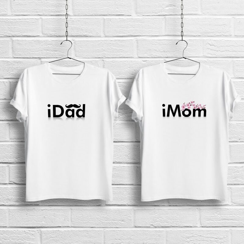 Kişiye Özel IDad IMom Tasarımlı İkili Beyaz Takım Tişört - 2