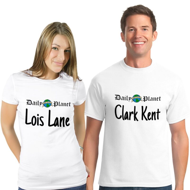 Kişiye Özel İkili Clark Kent &amp;amp; Lois Lane Beyaz Takım Tişört