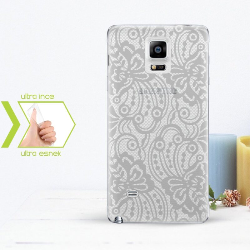 Kişiye Özel Samsung Galaxy Note 4 İnce Şeffaf Silikon Telefon Kapağı (Dantel Temalı-3)