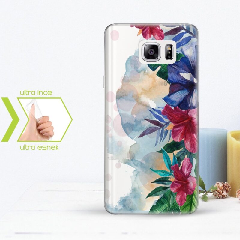 Kişiye Özel Samsung Galaxy Note 5 İnce Şeffaf Silikon Telefon Kapağı (Yaprak Temalı-12)