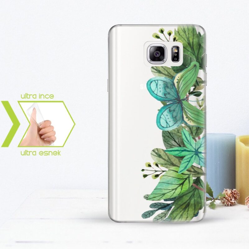 Kişiye Özel Samsung Galaxy Note 5 İnce Şeffaf Silikon Telefon Kapağı (Yaprak Temalı-11)
