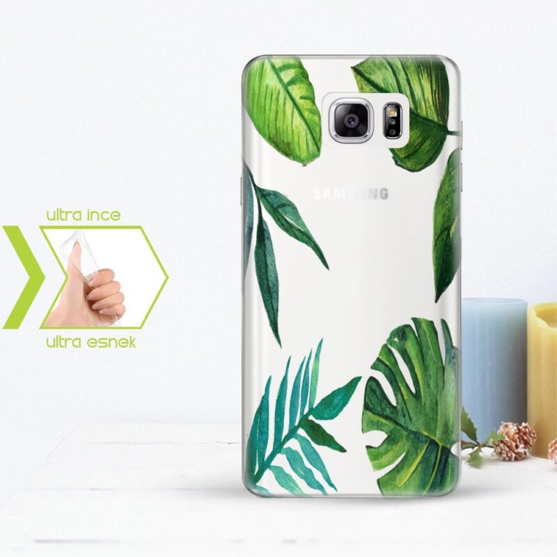 Kişiye Özel Samsung Galaxy Note 5 İnce Şeffaf Silikon Telefon Kapağı (Yaprak Temalı-8)