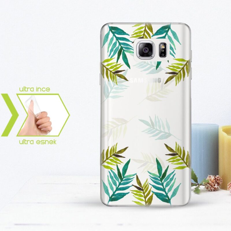 Kişiye Özel Samsung Galaxy Note 5 İnce Şeffaf Silikon Telefon Kapağı (Yaprak Temalı-5)