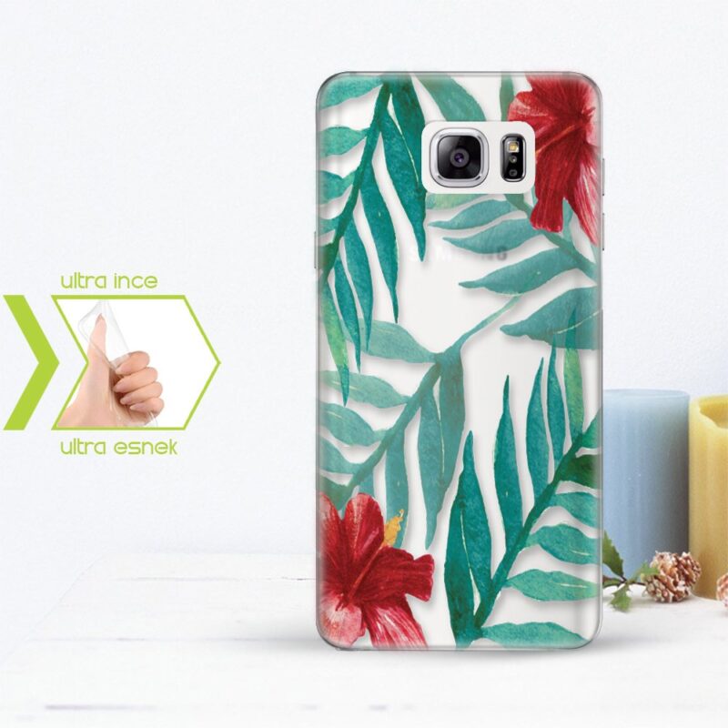 Kişiye Özel Samsung Galaxy Note 5 İnce Şeffaf Silikon Telefon Kapağı (Çiçek Temalı-15)