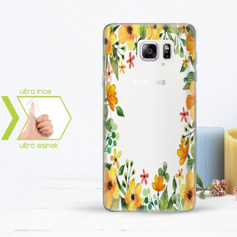 Kişiye Özel Samsung Galaxy Note 5 İnce Şeffaf Silikon Telefon Kapağı (Çiçek Temalı-14)