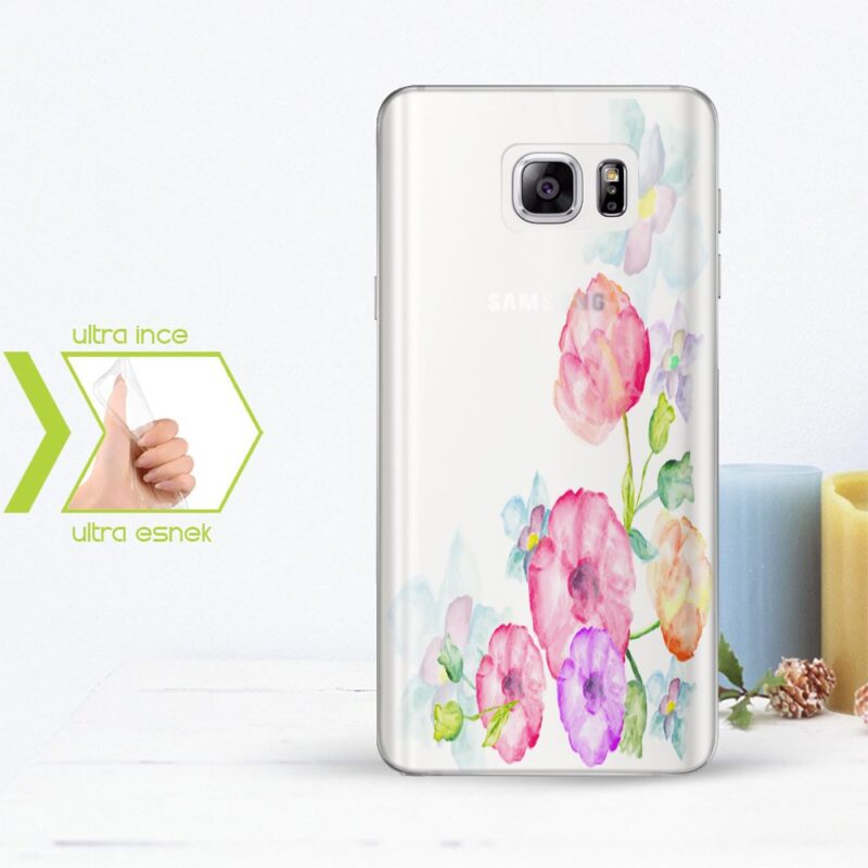 Kişiye Özel Samsung Galaxy Note 5 İnce Şeffaf Silikon Telefon Kapağı (Çiçek Temalı-11)